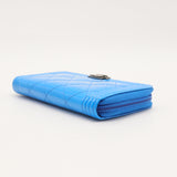 Patent Quilted Boy Zip Around Wallet Blue