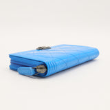 Patent Quilted Boy Zip Around Wallet Blue