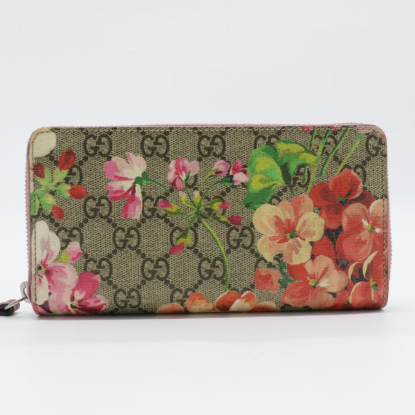 GG Supreme Monogram Blooms Zip Around Wallet Beige Multicolor Dry Rose