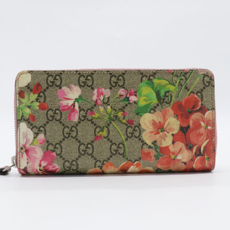 GG Supreme Monogram Blooms Zip Around Wallet Beige Multicolor Dry Rose