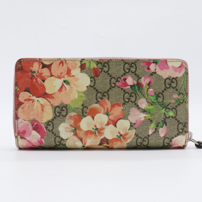 GG Supreme Monogram Blooms Zip Around Wallet Beige Multicolor Dry Rose