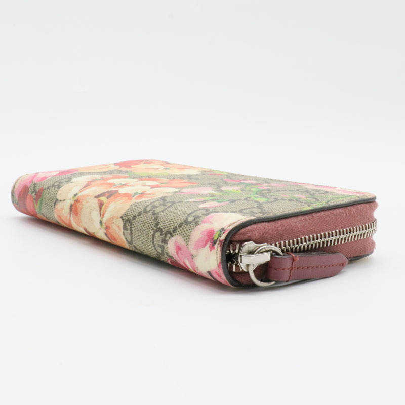 GG Supreme Monogram Blooms Zip Around Wallet Beige Multicolor Dry Rose