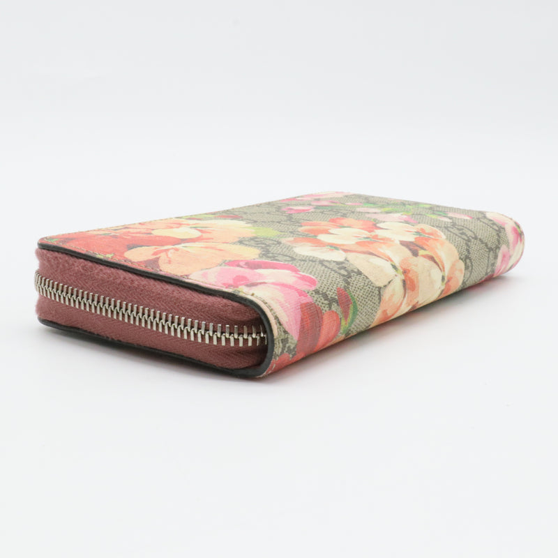 GG Supreme Monogram Blooms Zip Around Wallet Beige Multicolor Dry Rose