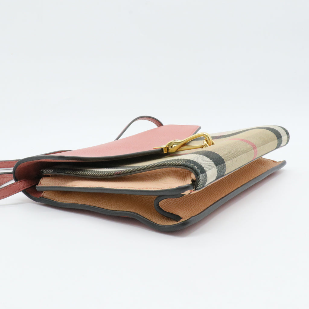 Macken Crossbody Bag Leather and House Check Canvas Small