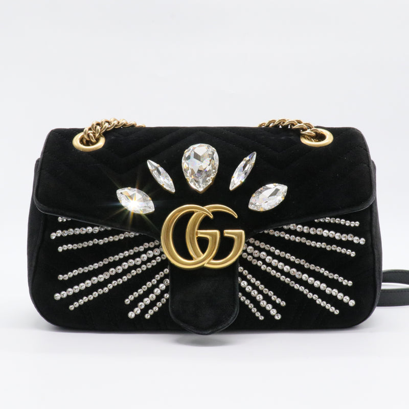 GG Marmont Flap Bag Embellished Matelasse Velvet Small