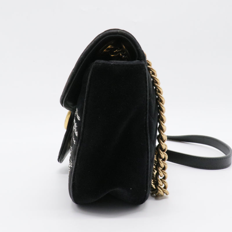 GG Marmont Flap Bag Embellished Matelasse Velvet Small