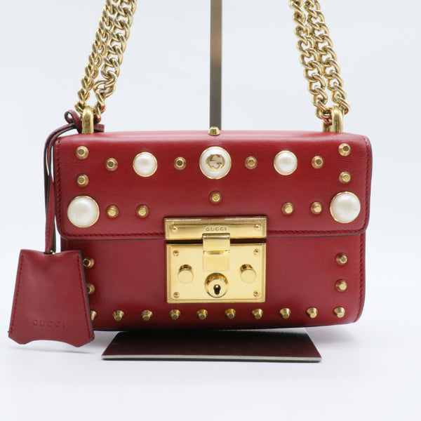 Pearly Padlock Shoulder Bag Studded Leather Small