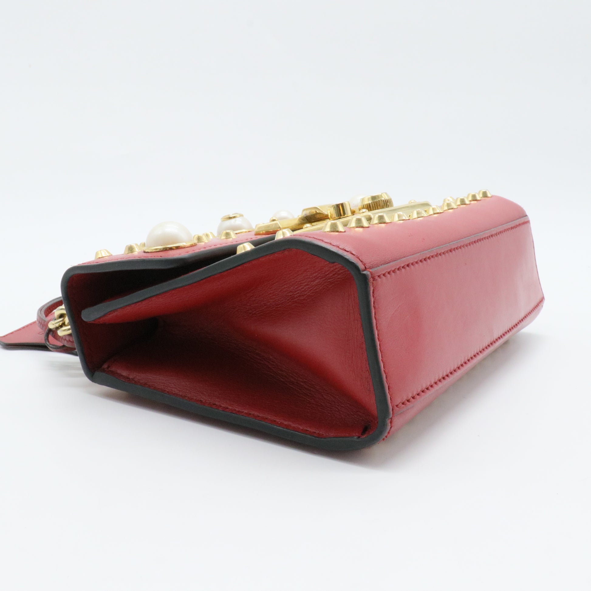Pearly Padlock Shoulder Bag Studded Leather Small