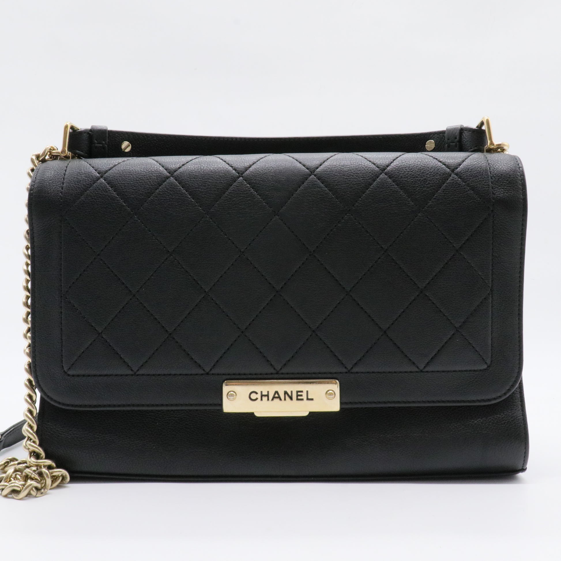 Label Click Flap Bag Quilted Calfskin Medium
