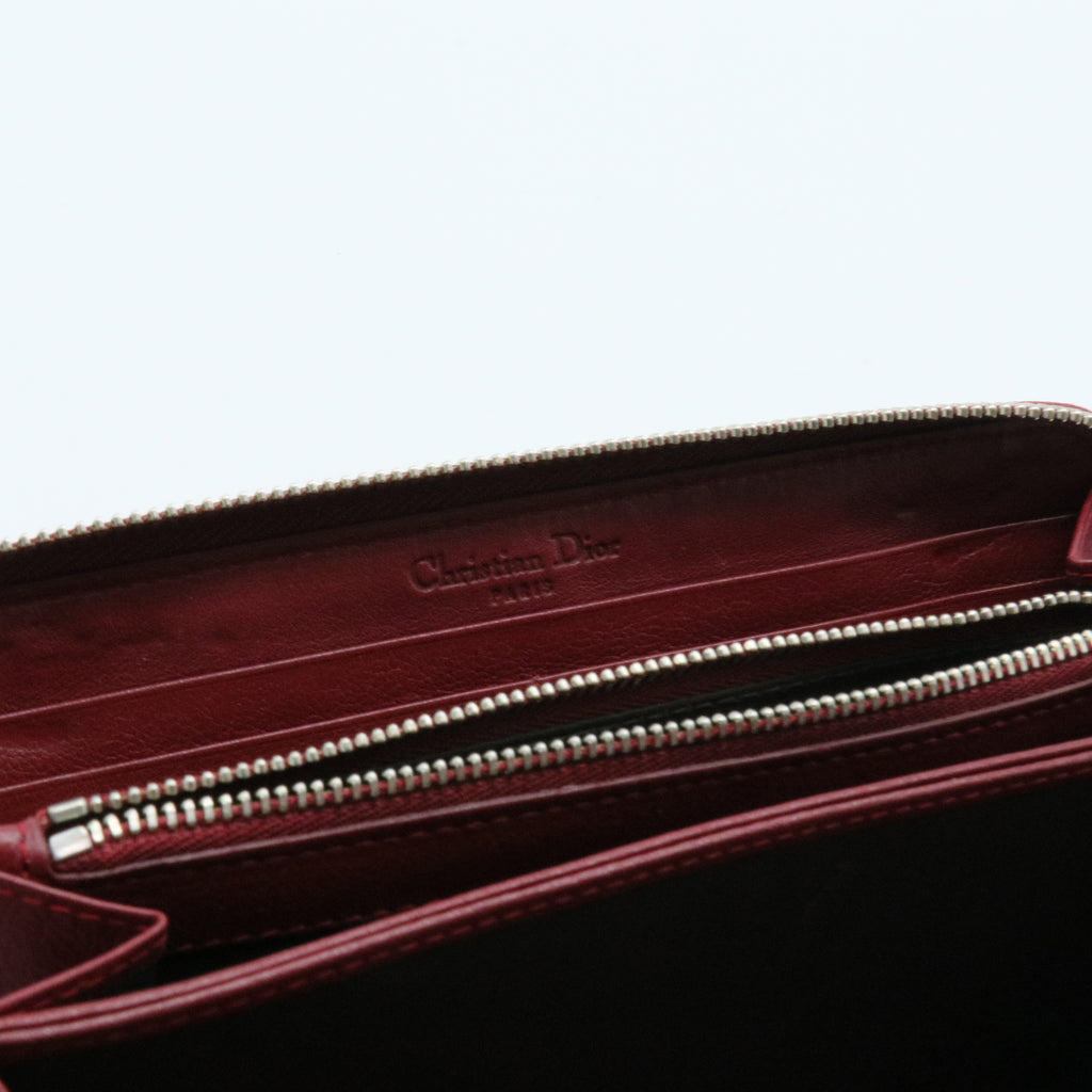 Patent Cannage Lady Dior Continental Zip Wallet Red