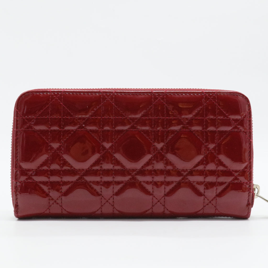 Patent Cannage Lady Dior Continental Zip Wallet Red