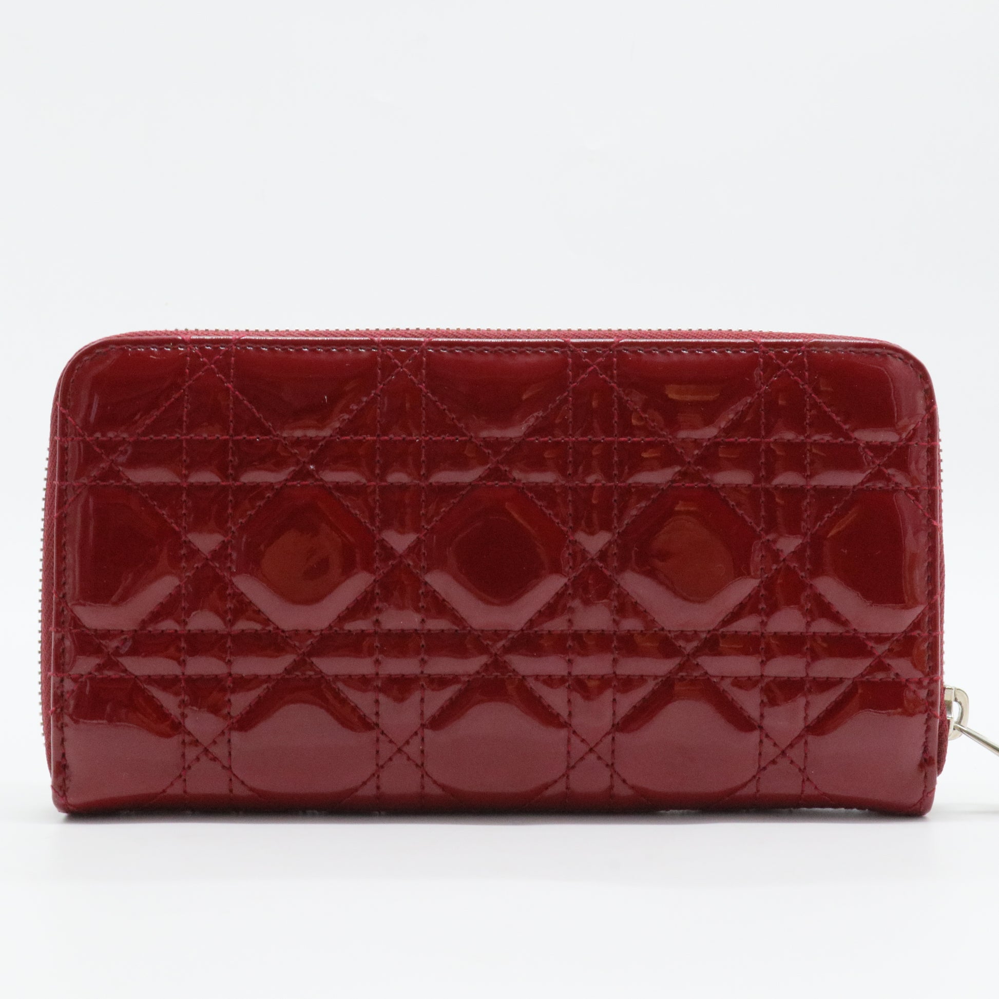 Patent Cannage Lady Dior Continental Zip Wallet Red