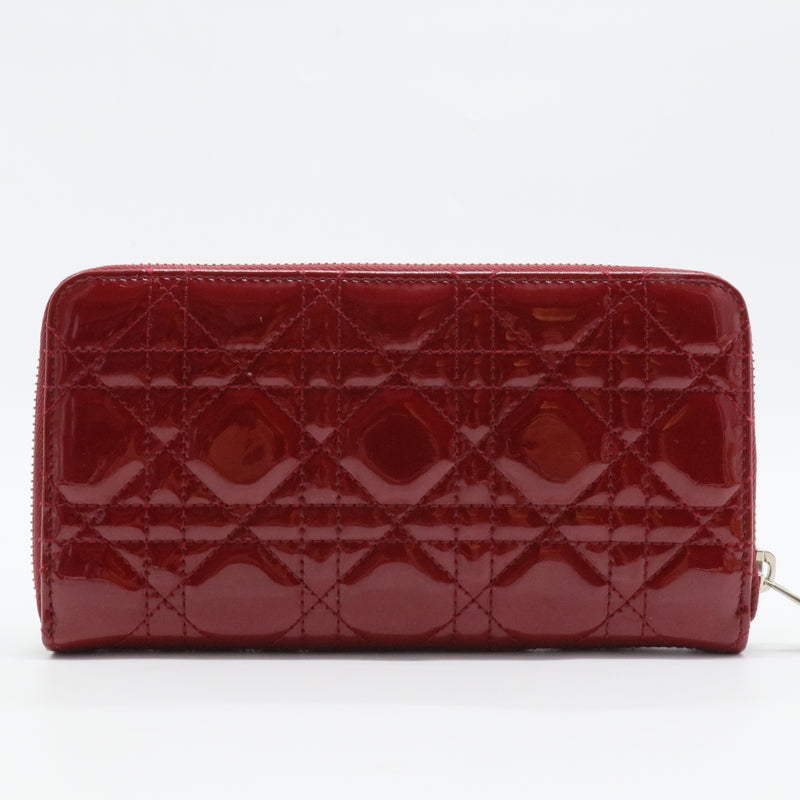 Patent Cannage Lady Dior Continental Zip Wallet Red