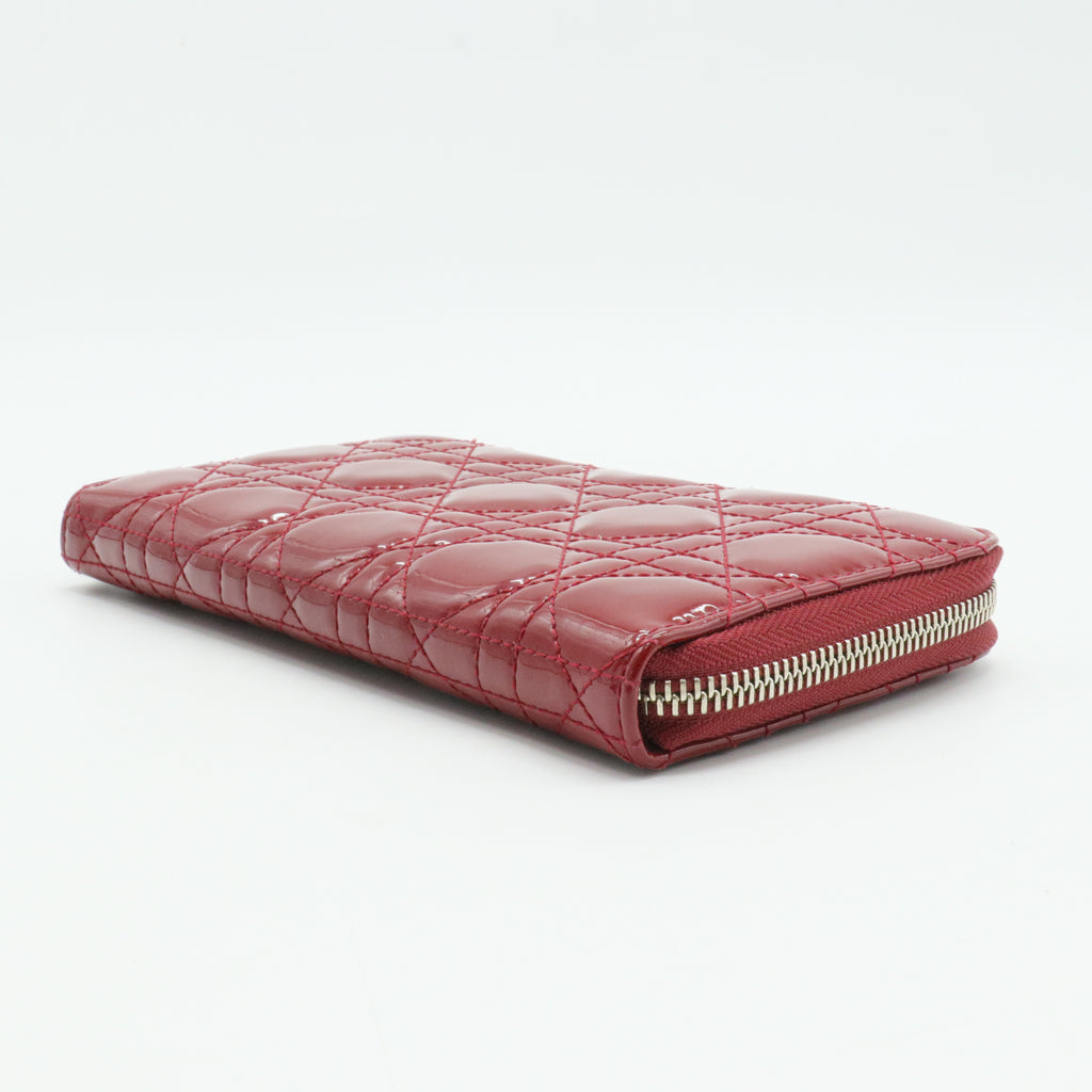 Patent Cannage Lady Dior Continental Zip Wallet Red
