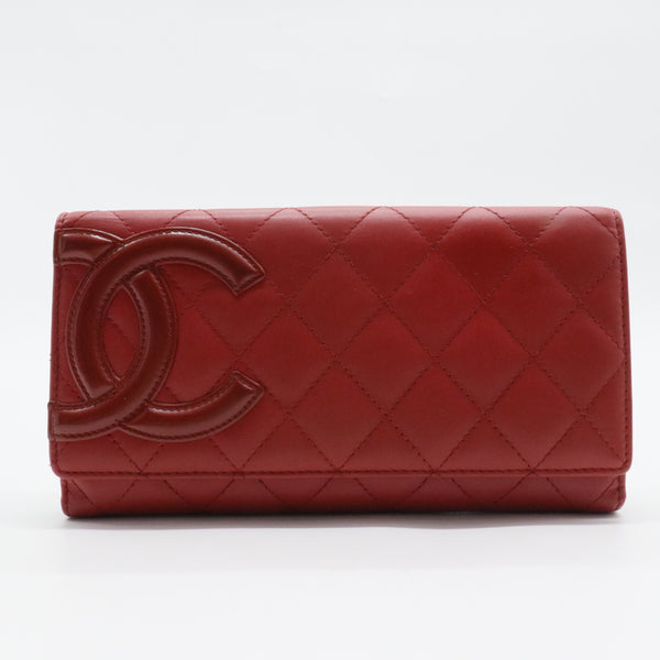 Calfskin Quilted Cambon Yen Wallet Red