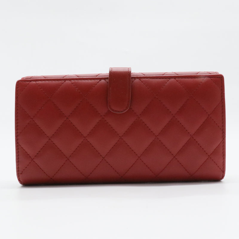 Calfskin Quilted Cambon Yen Wallet Red