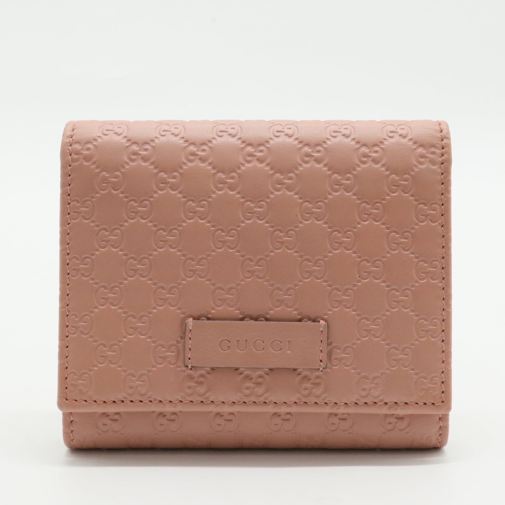 Pink Leather Guccissima Trifold Wallet
