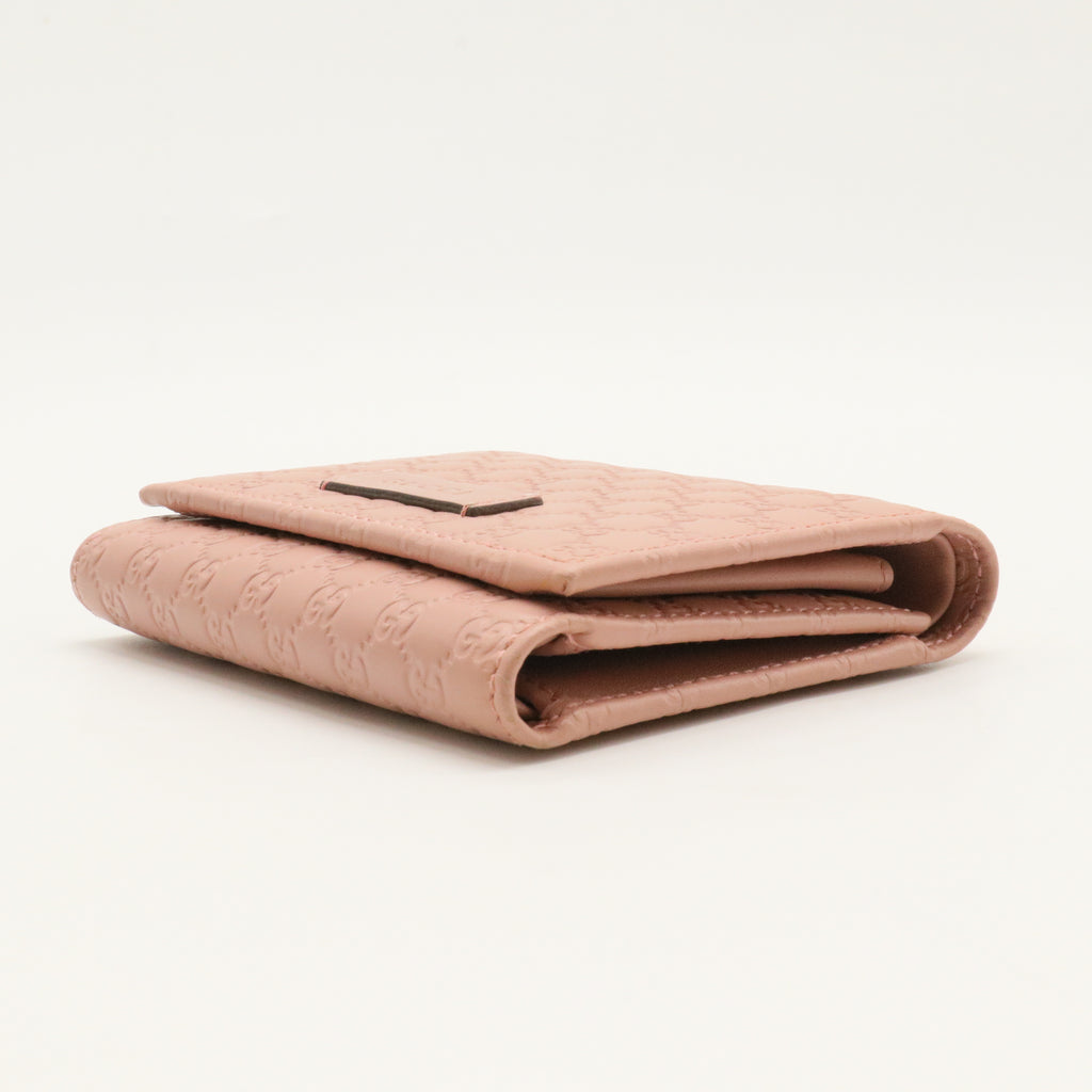 Pink Leather Guccissima Trifold Wallet