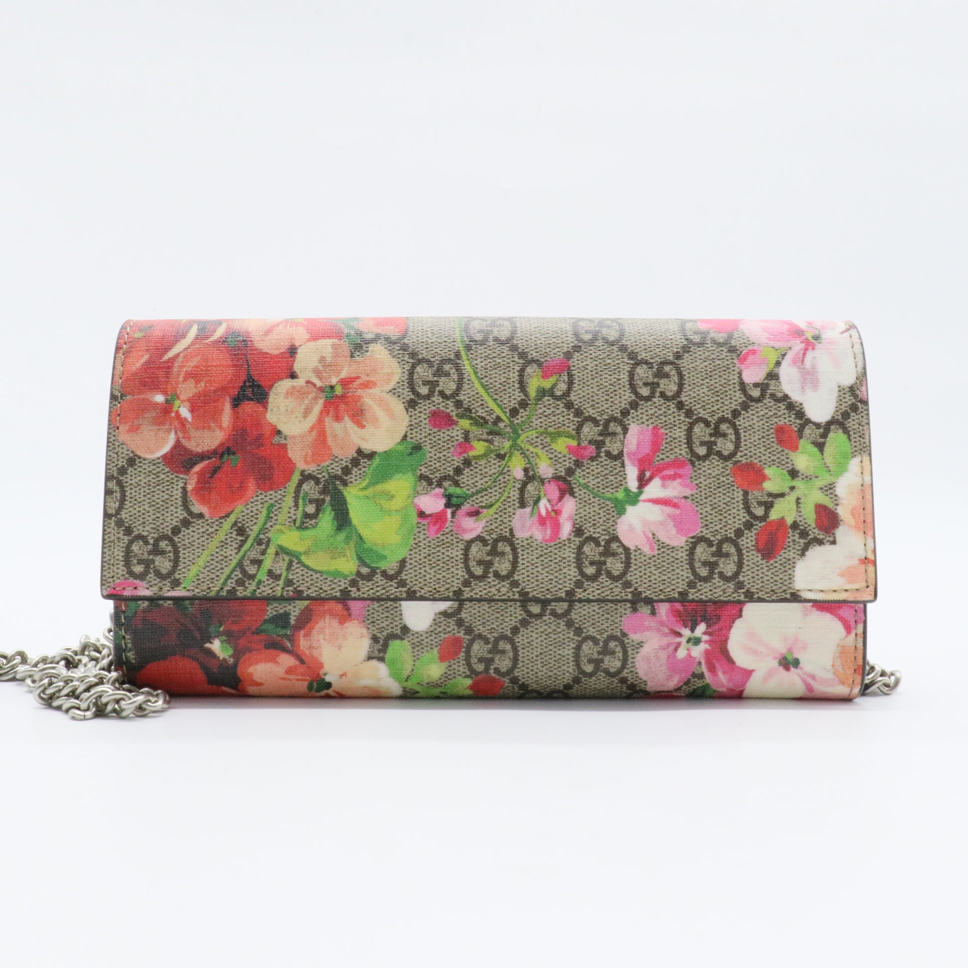 Continental Wallet On Chain Blooms Print GG Coated Canvas