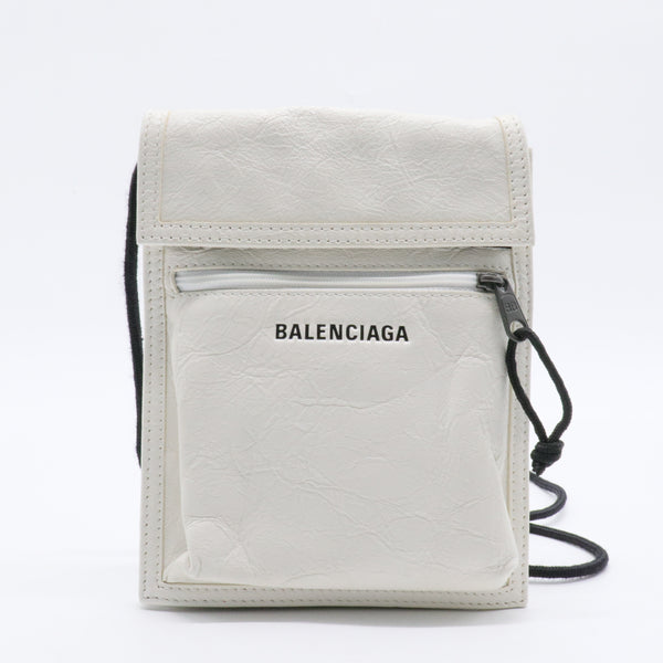 Explorer Lambskin Small Pouch with Strap White