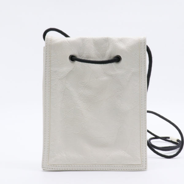 Explorer Lambskin Small Pouch with Strap White