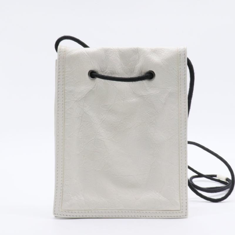 Explorer Lambskin Small Pouch with Strap White