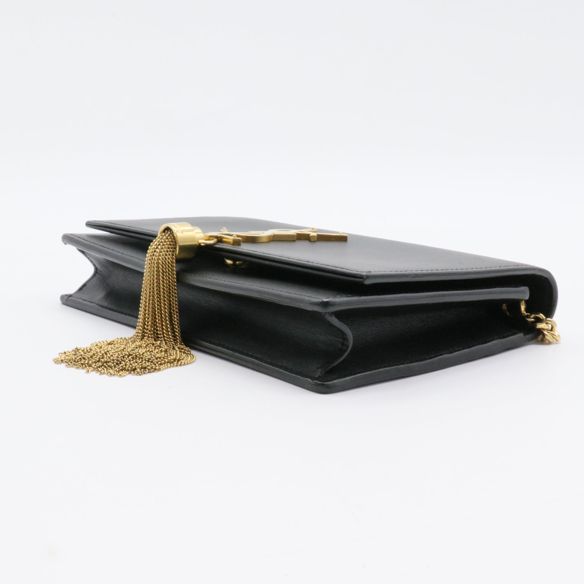 Calfskin Small Classic Monogram Kate Tassel Satchel Black