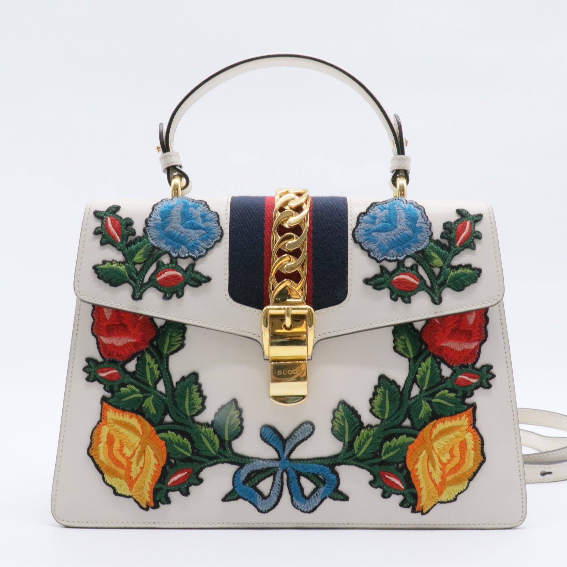 Floral Embroidered Medium Sylvie Top Handle Bag