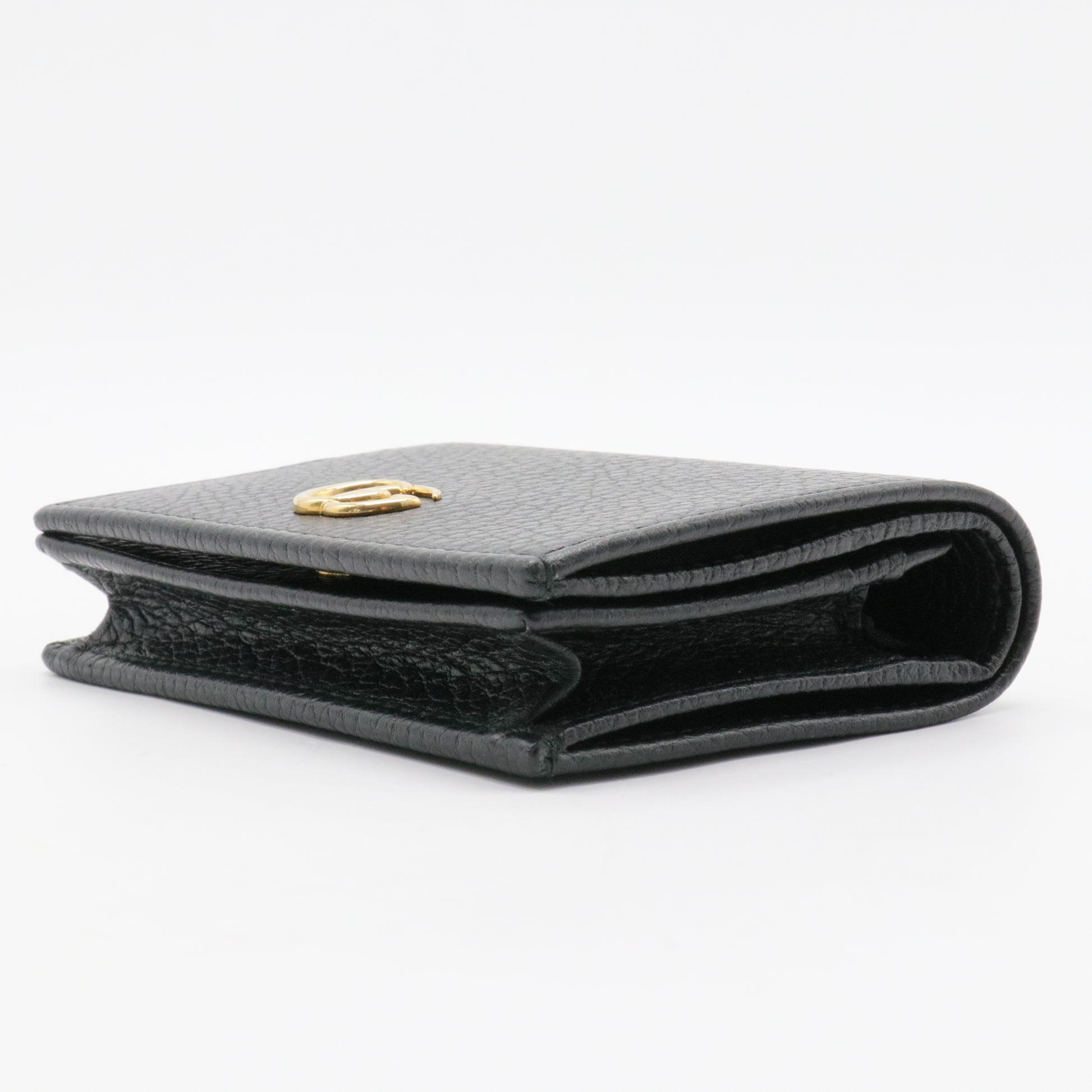 Pebbled Calfskin GG Marmont Card Case Black