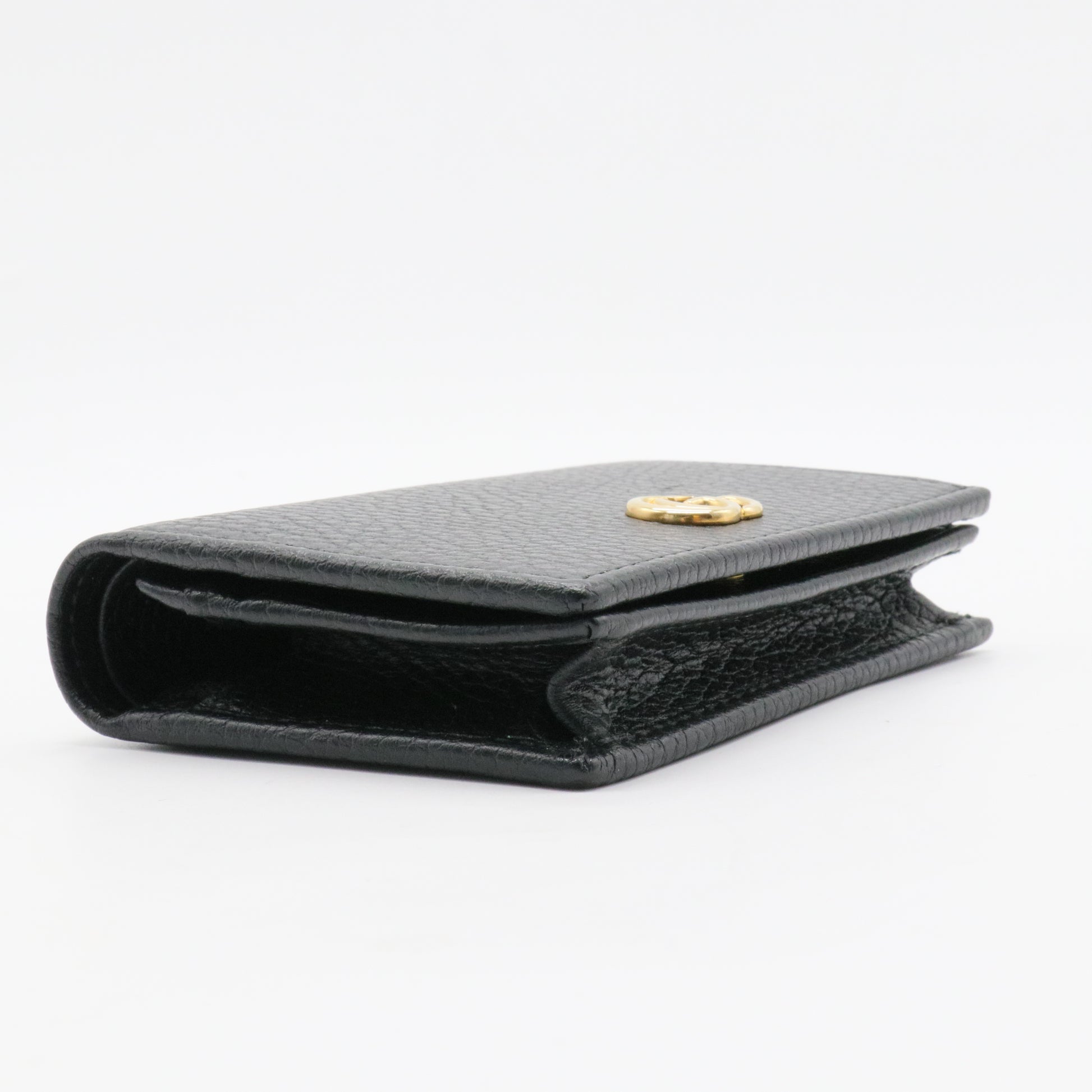 Pebbled Calfskin GG Marmont Card Case Black