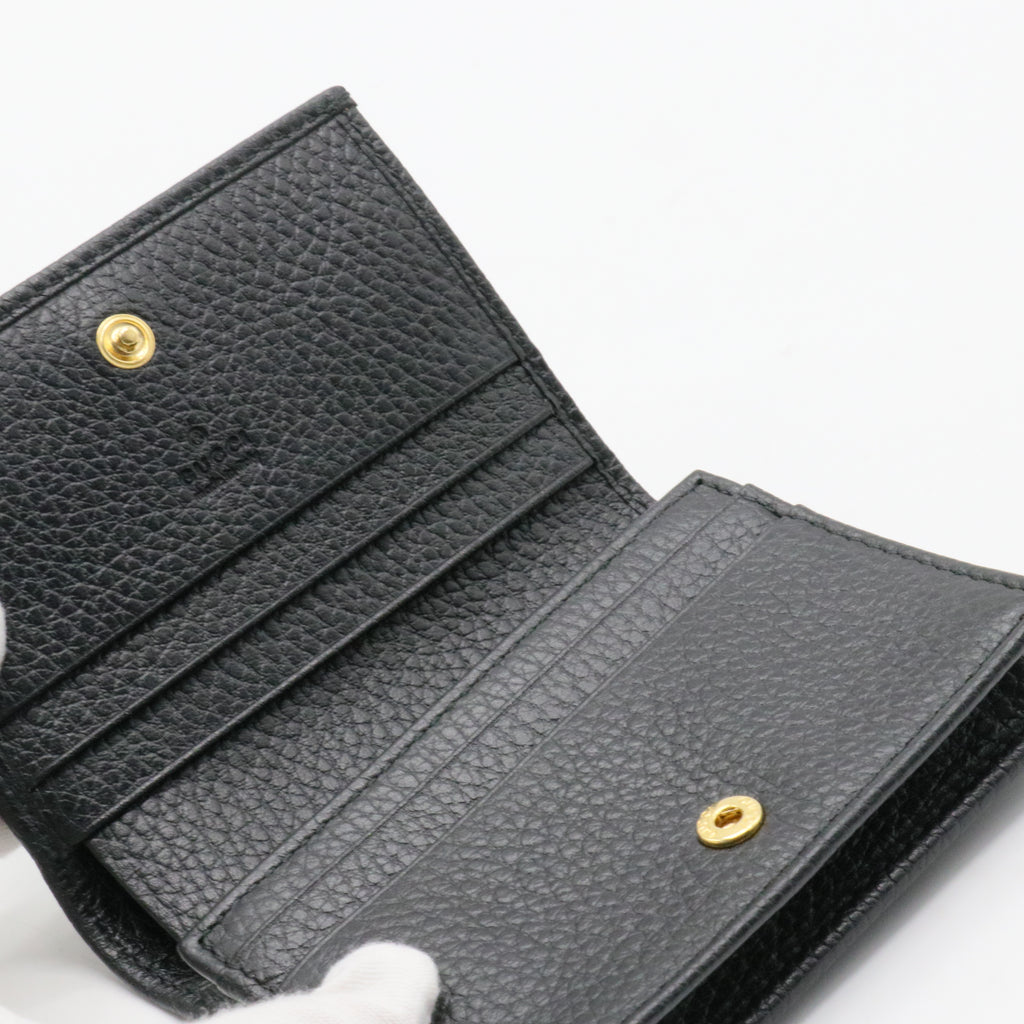 Pebbled Calfskin GG Marmont Card Case Black