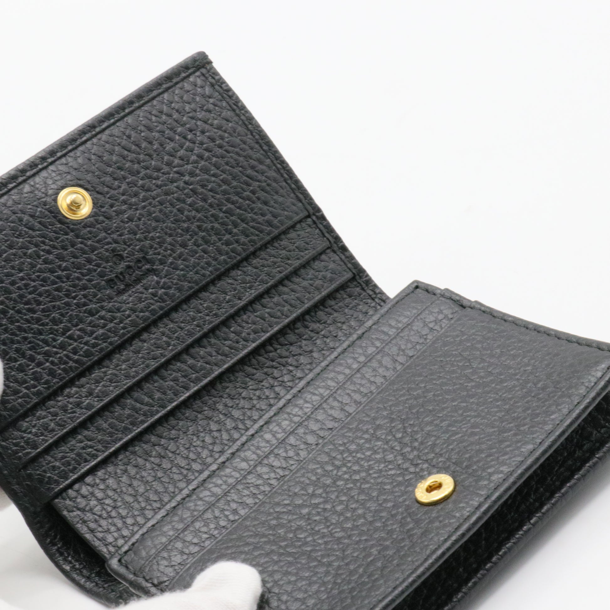 Pebbled Calfskin GG Marmont Card Case Black