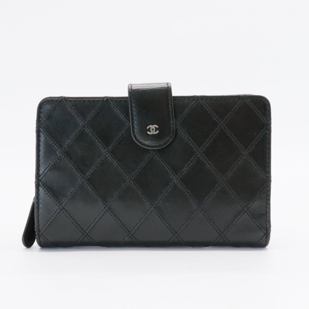 Lambskin Quilted Zipped Pocket Wallet Black