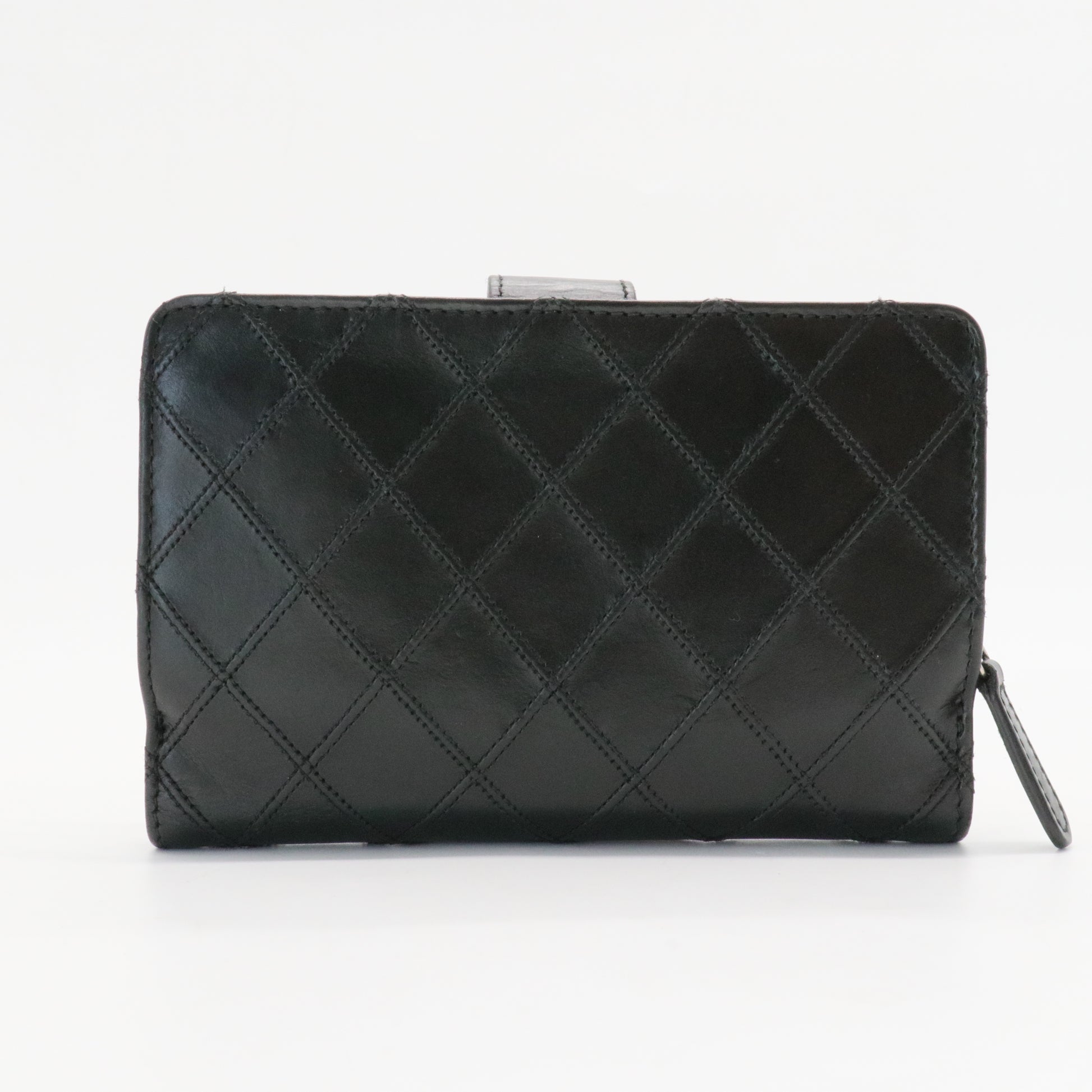 Lambskin Quilted Zipped Pocket Wallet Black