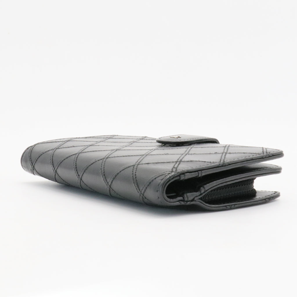 Lambskin Quilted Zipped Pocket Wallet Black