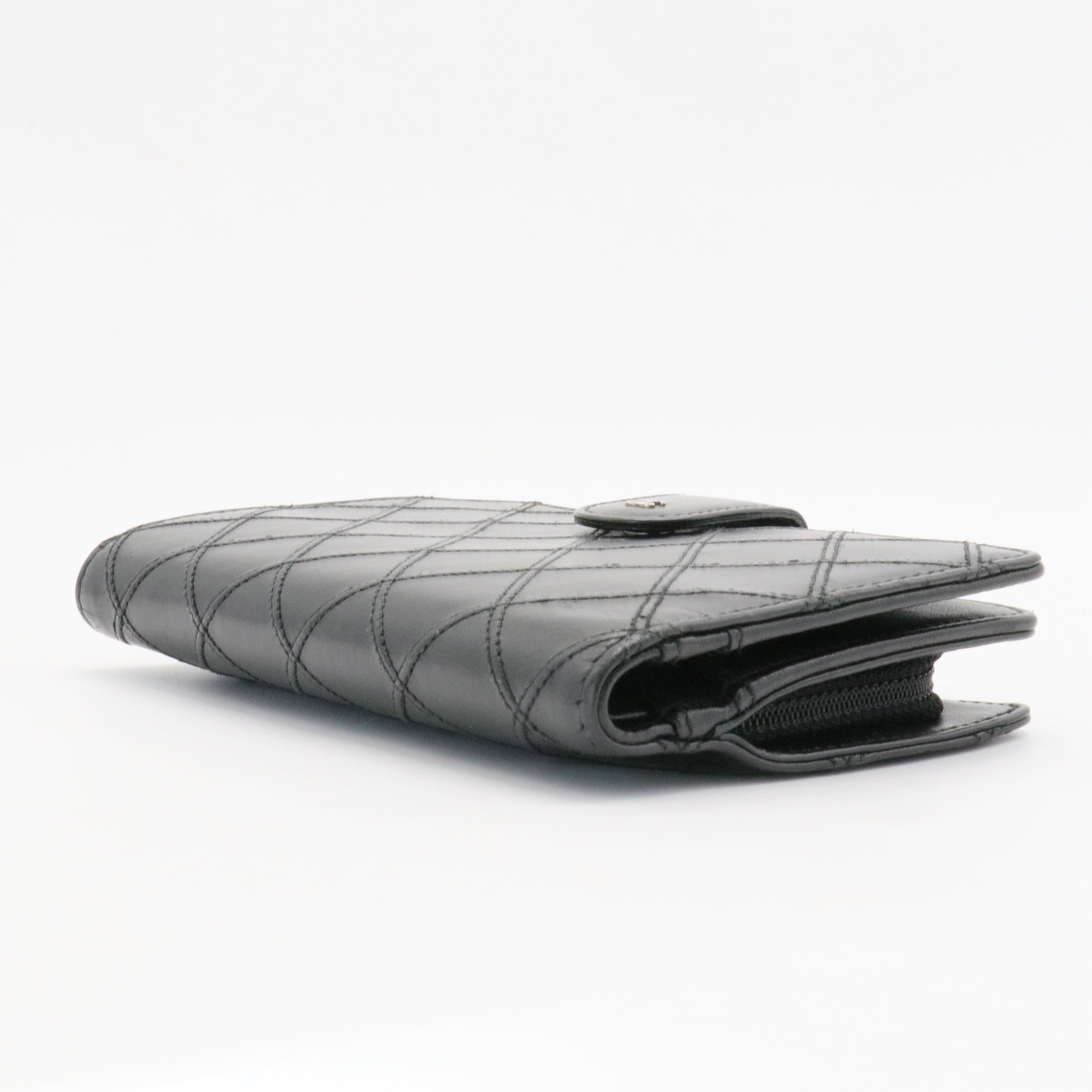 Lambskin Quilted Zipped Pocket Wallet Black
