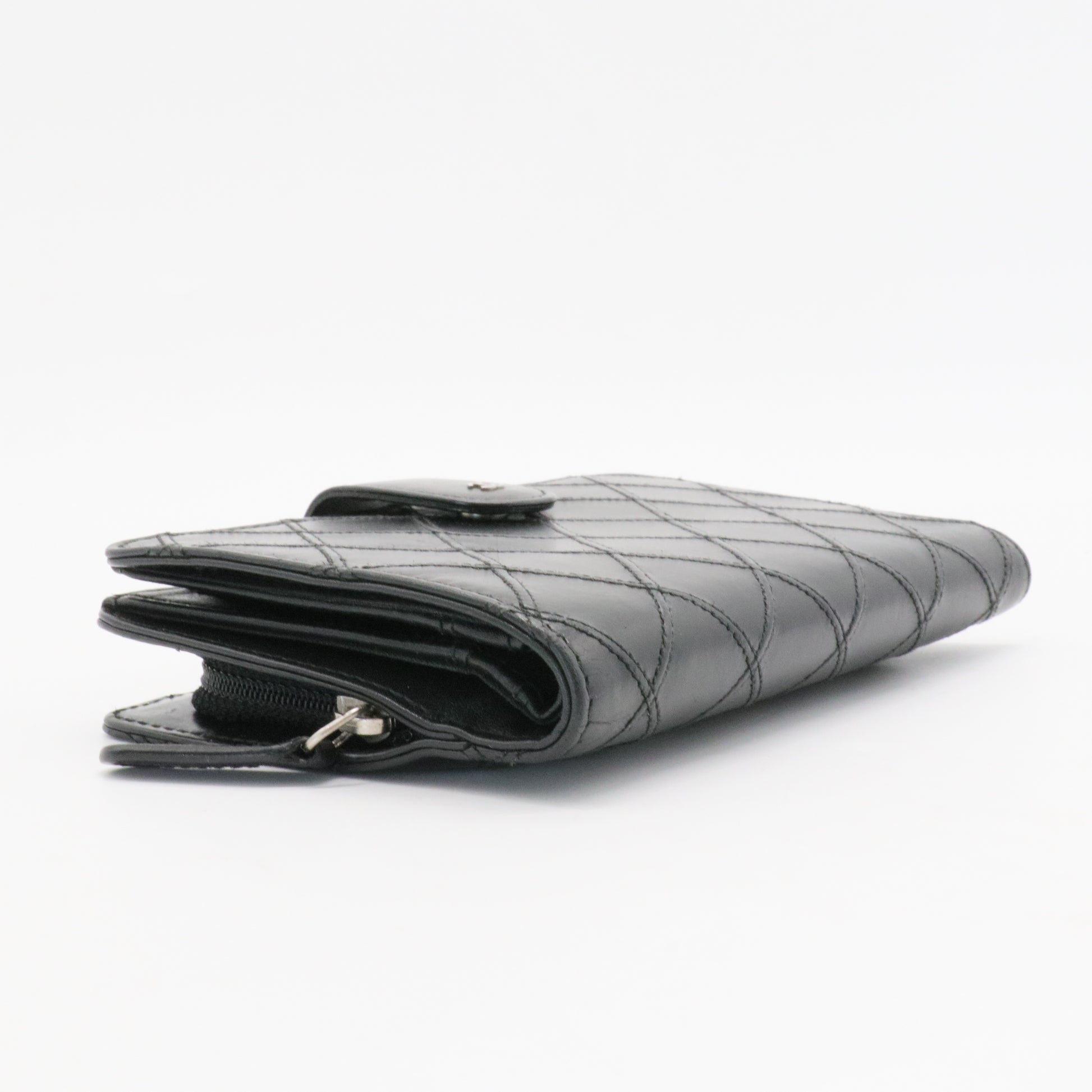 Lambskin Quilted Zipped Pocket Wallet Black