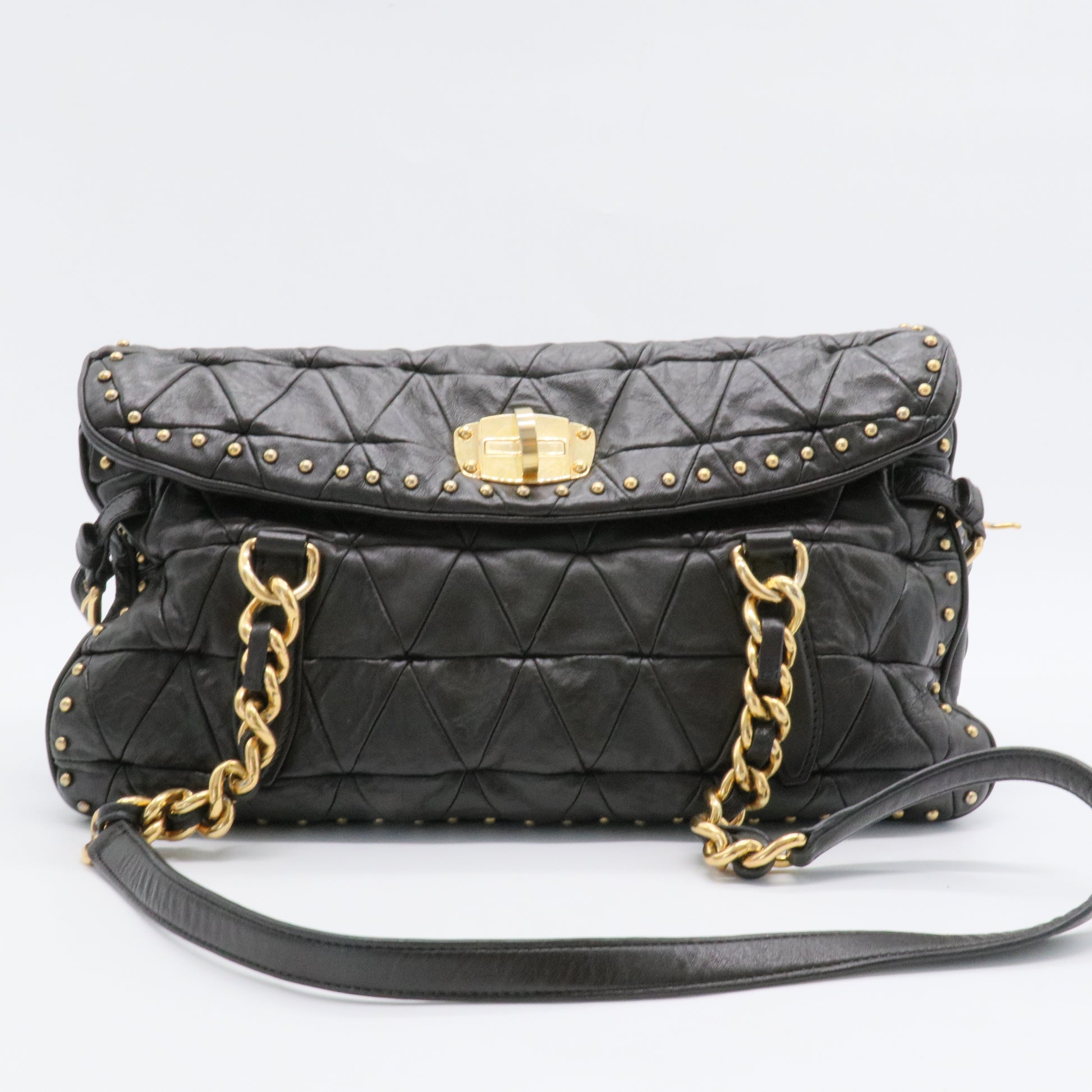 Nappa Quilted Studded Tote Bag Black
