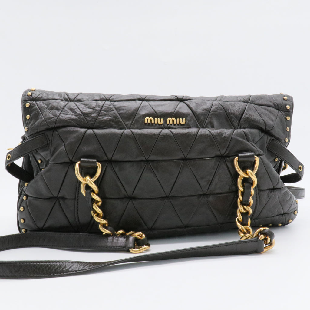Nappa Quilted Studded Tote Bag Black