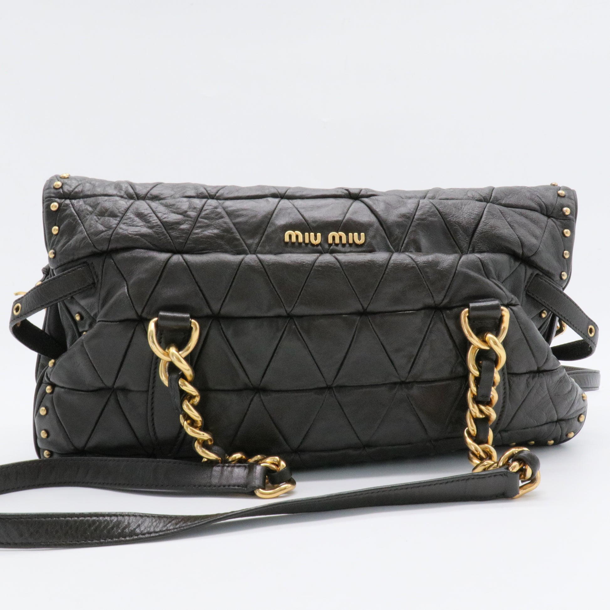 Nappa Quilted Studded Tote Bag Black