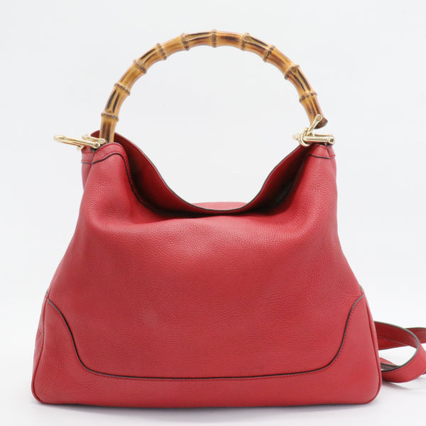 Pebbled Calfskin Medium Diana Bamboo Shoulder Bag Red