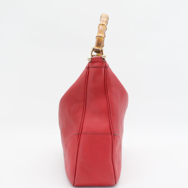 Pebbled Calfskin Medium Diana Bamboo Shoulder Bag Red