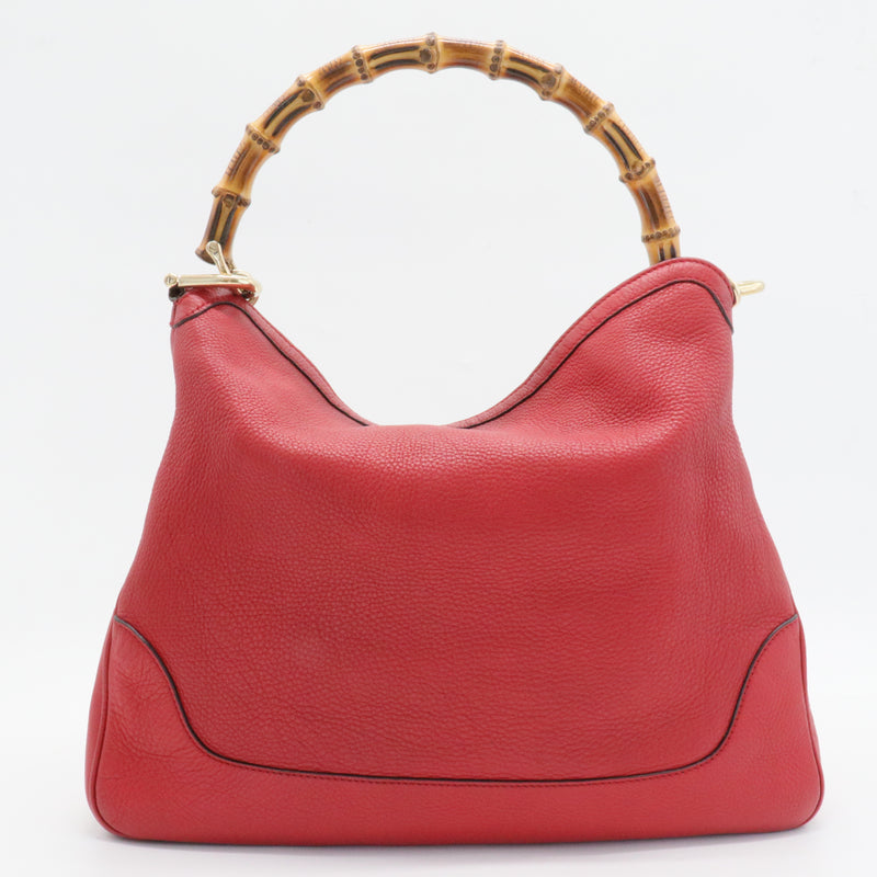 Pebbled Calfskin Medium Diana Bamboo Shoulder Bag Red