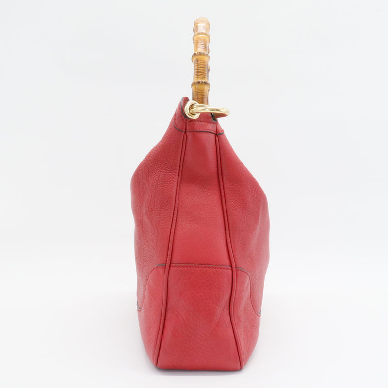 Pebbled Calfskin Medium Diana Bamboo Shoulder Bag Red