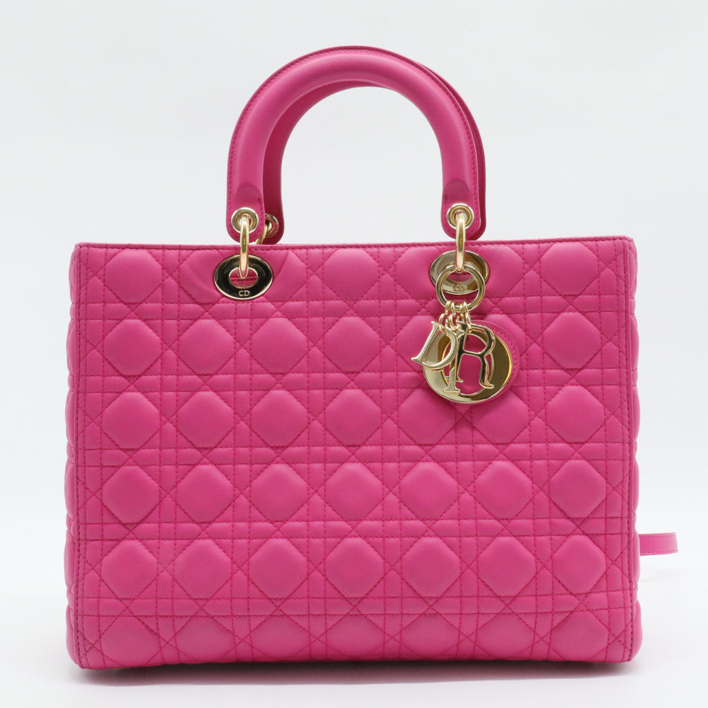 Lady Dior Handbag Cannage Quilt Lambskin Large