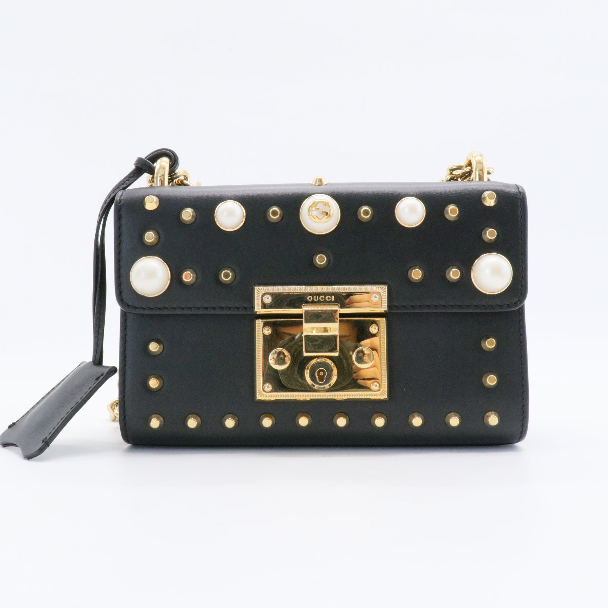 Pearly Padlock Shoulder Bag Studded Leather Small
