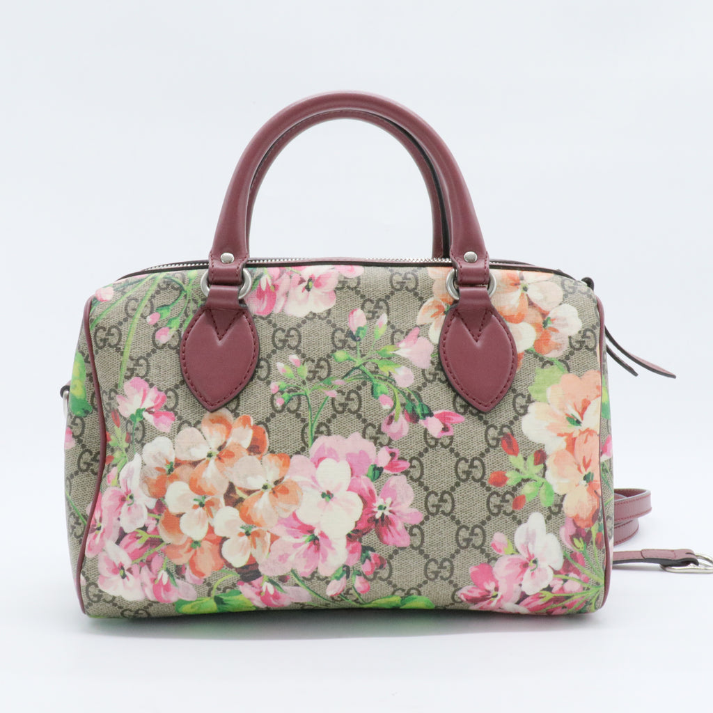 Boston Bag Blooms Print GG Coated Canvas Small