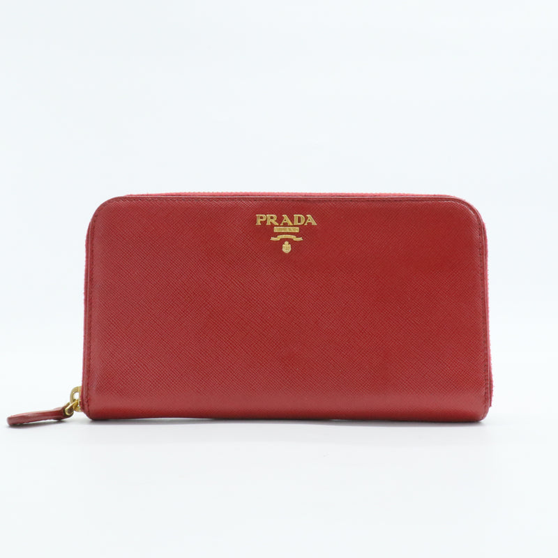 Red Saffiano Leather Zip Around Wallet