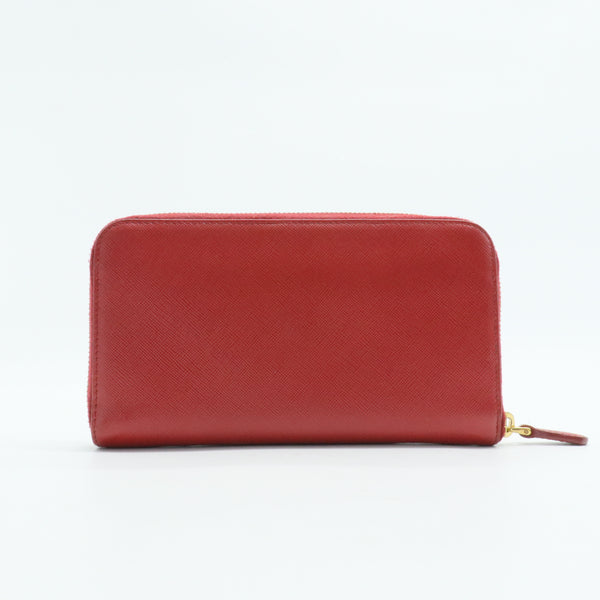 Red Saffiano Leather Zip Around Wallet