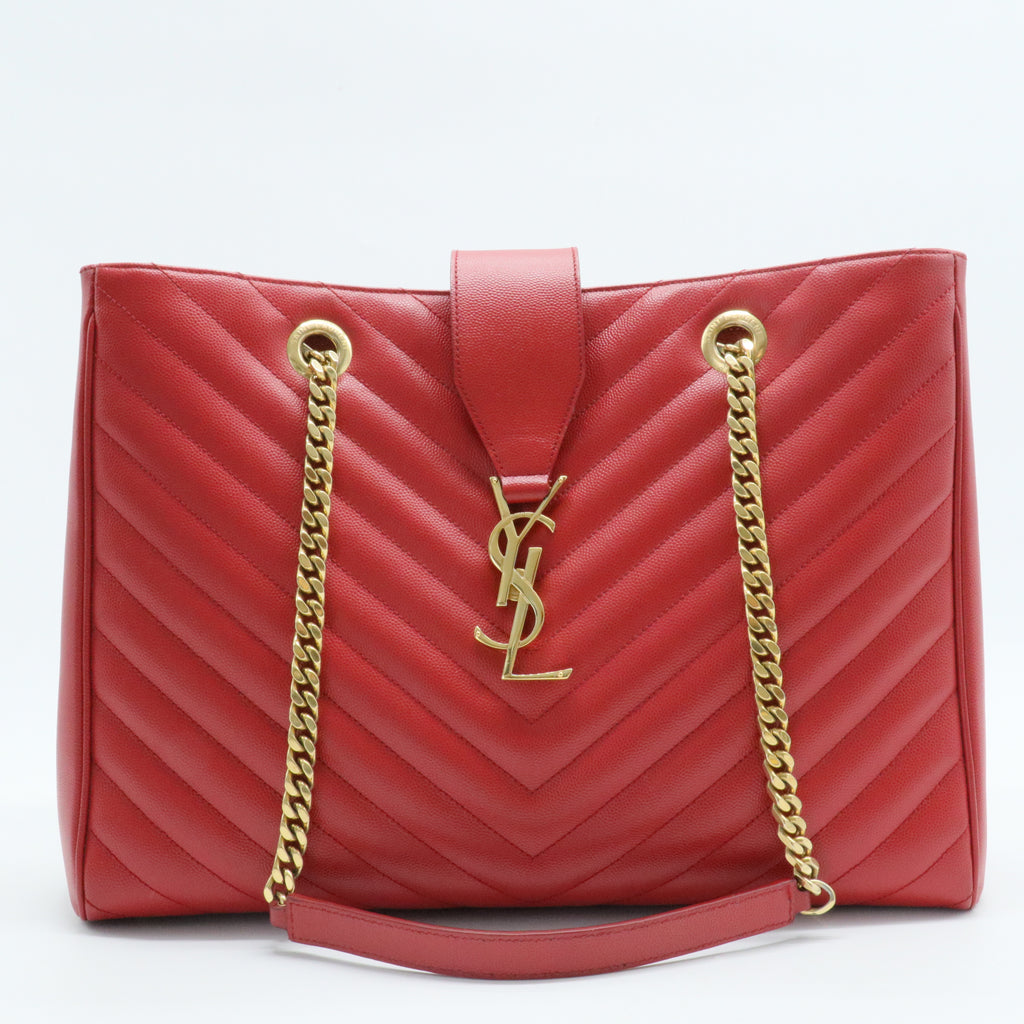 Classic Monogram Shopper Matelasse Chevron Leather Large